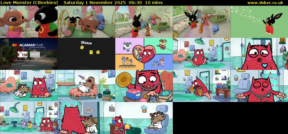 Love Monster (CBeebies) Saturday 1 November 2025 06:30 - 06:40