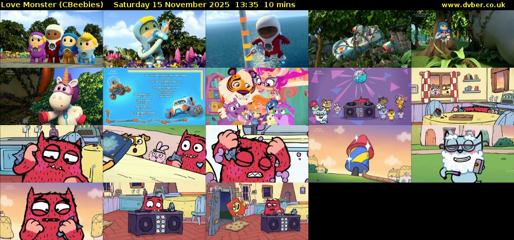 Love Monster (CBeebies) Saturday 15 November 2025 13:35 - 13:45