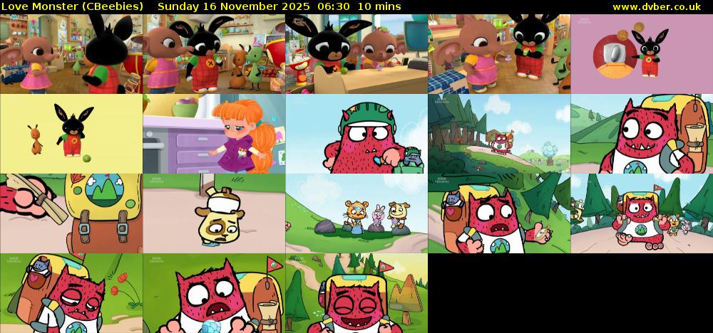 Love Monster (CBeebies) Sunday 16 November 2025 06:30 - 06:40