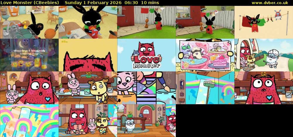 Love Monster (CBeebies) Sunday 1 February 2026 06:30 - 06:40