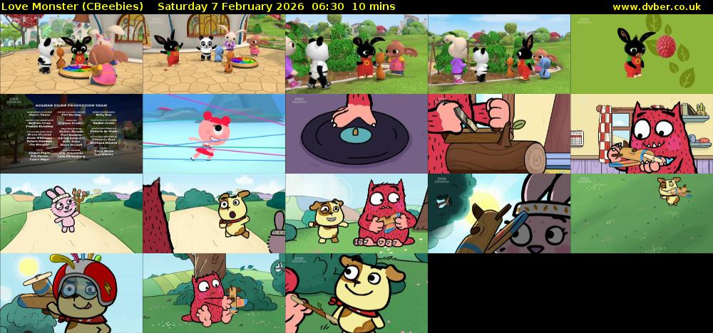 Love Monster (CBeebies) Saturday 7 February 2026 06:30 - 06:40
