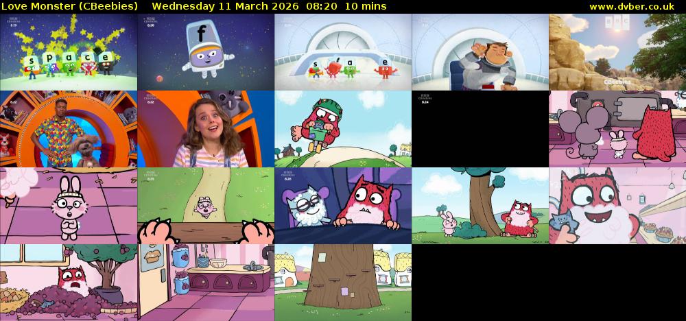 Love Monster (CBeebies) Wednesday 11 March 2026 08:20 - 08:30
