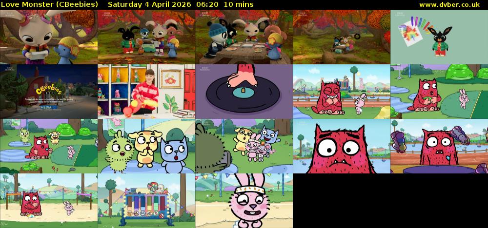 Love Monster (CBeebies) Saturday 4 April 2026 06:20 - 06:30