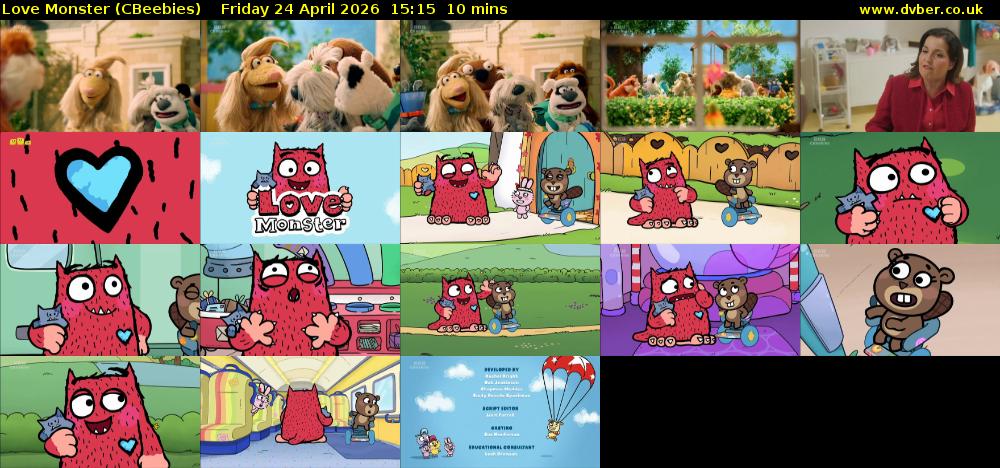 Love Monster (CBeebies) Friday 24 April 2026 15:15 - 15:25