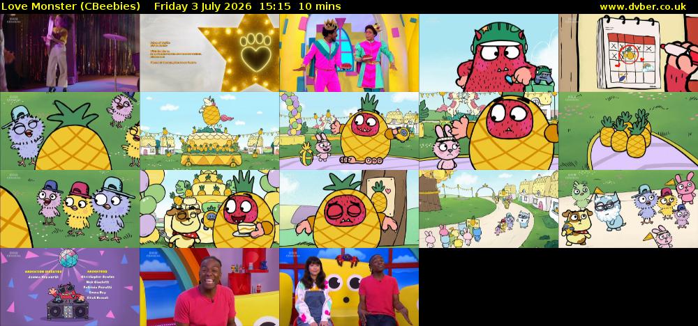 Love Monster (CBeebies) Friday 3 July 2026 15:15 - 15:25