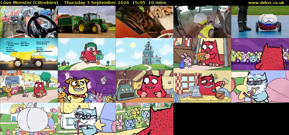 Love Monster (CBeebies) Thursday 3 September 2026 15:05 - 15:15