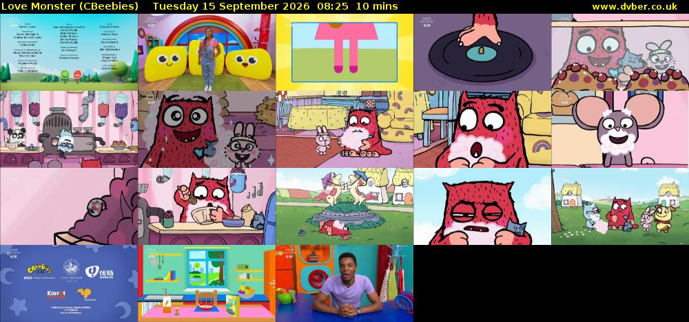 Love Monster (CBeebies) Tuesday 15 September 2026 08:25 - 08:35