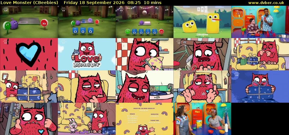 Love Monster (CBeebies) Friday 18 September 2026 08:25 - 08:35