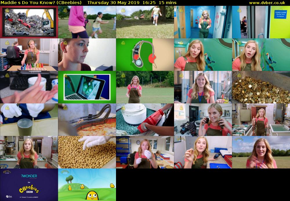 Maddies Do You Know? (CBeebies) Thursday 30 May 2019 16:25 - 16:40