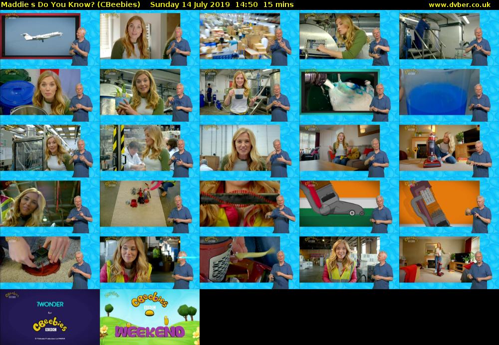 Maddies Do You Know? (CBeebies) Sunday 14 July 2019 14:50 - 15:05
