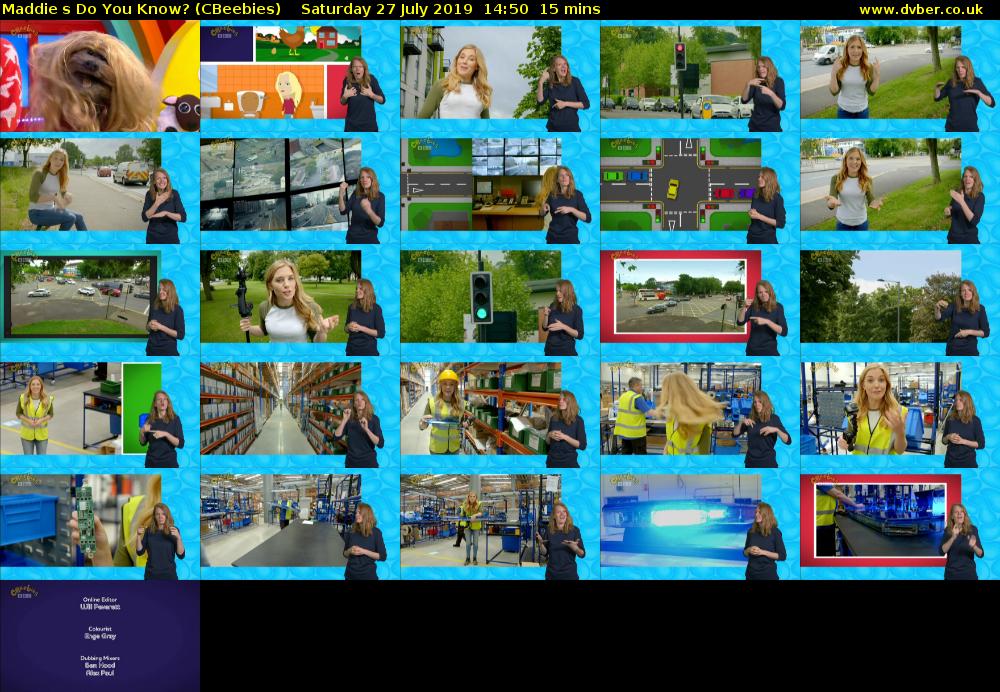 Maddies Do You Know? (CBeebies) Saturday 27 July 2019 14:50 - 15:05