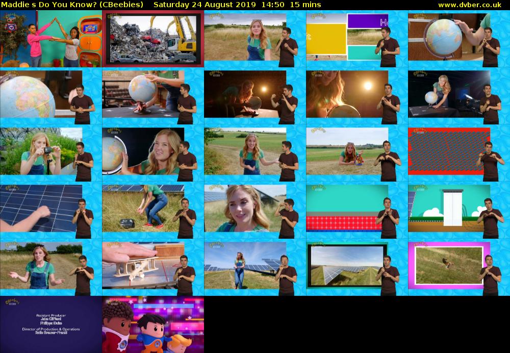 Maddies Do You Know? (CBeebies) Saturday 24 August 2019 14:50 - 15:05