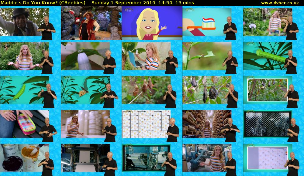 Maddies Do You Know? (CBeebies) Sunday 1 September 2019 14:50 - 15:05