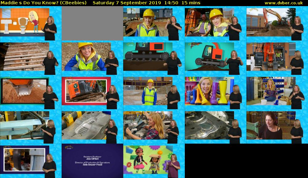 Maddies Do You Know? (CBeebies) Saturday 7 September 2019 14:50 - 15:05