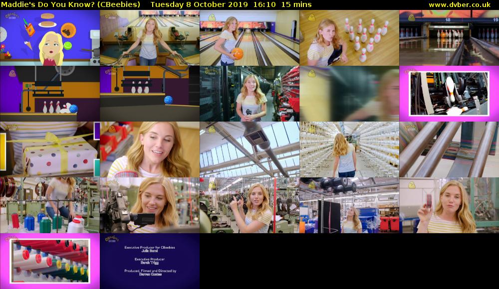 Maddie's Do You Know? (CBeebies) Tuesday 8 October 2019 16:10 - 16:25