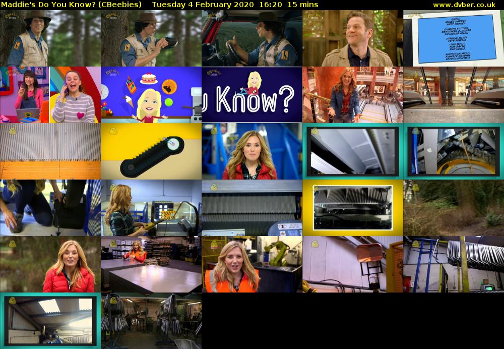 Maddie's Do You Know? (CBeebies) Tuesday 4 February 2020 16:20 - 16:35