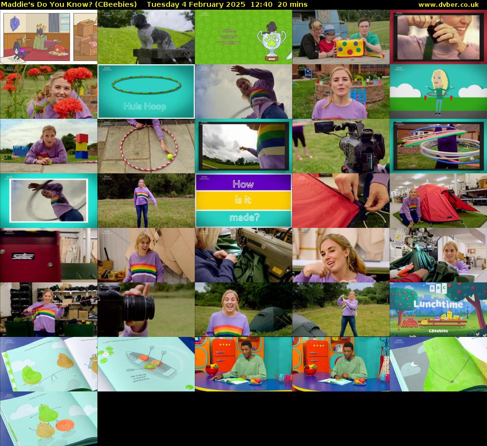 Maddie's Do You Know? (CBeebies) Tuesday 4 February 2025 12:40 - 13:00