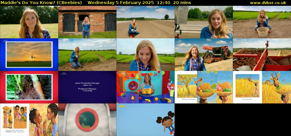 Maddie's Do You Know? (CBeebies) Wednesday 5 February 2025 12:40 - 13:00