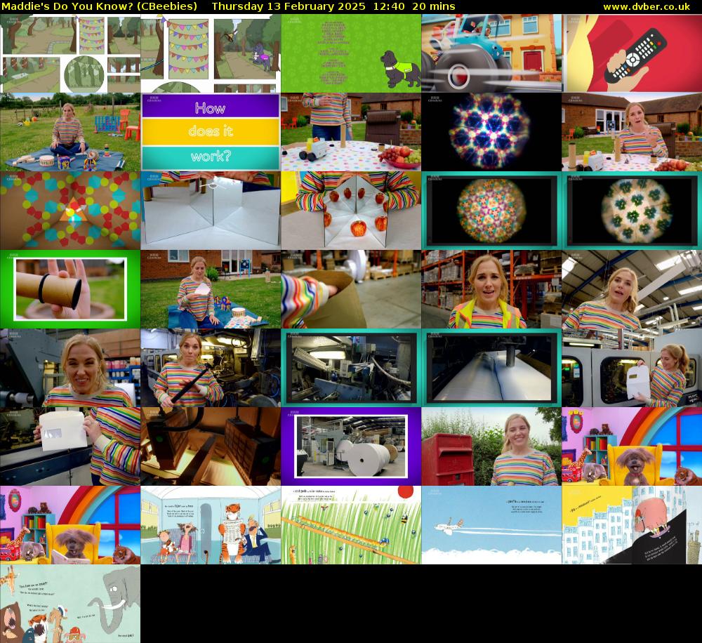 Maddie's Do You Know? (CBeebies) Thursday 13 February 2025 12:40 - 13:00