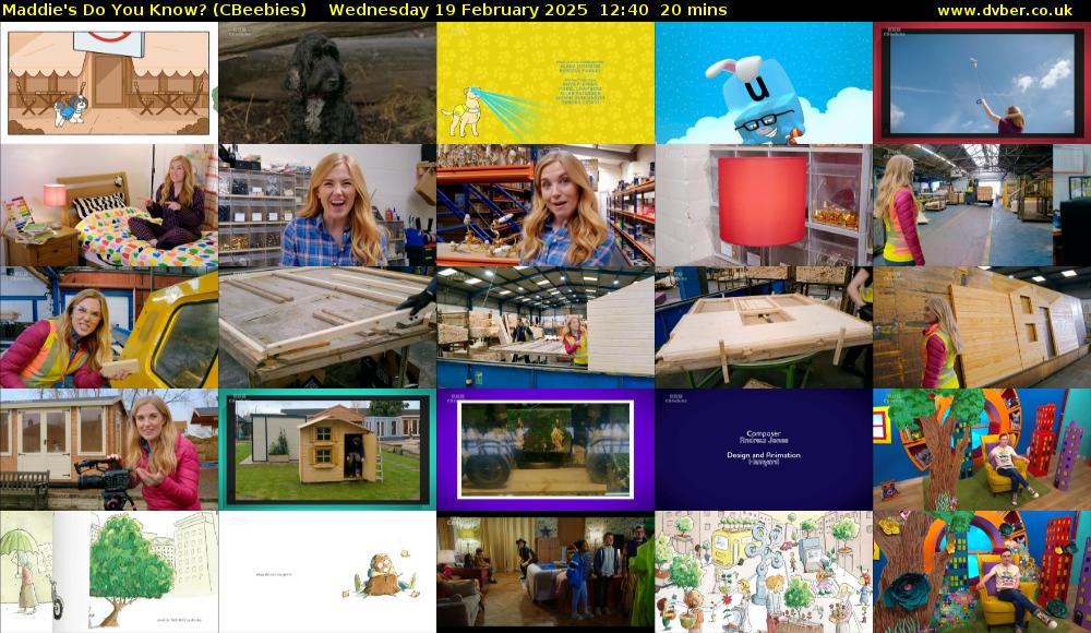 Maddie's Do You Know? (CBeebies) Wednesday 19 February 2025 12:40 - 13:00