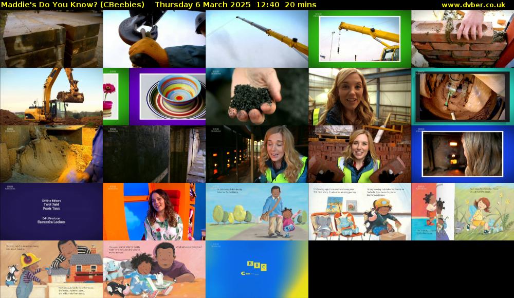 Maddie's Do You Know? (CBeebies) Thursday 6 March 2025 12:40 - 13:00