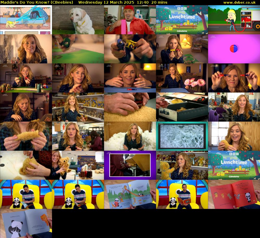 Maddie's Do You Know? (CBeebies) Wednesday 12 March 2025 12:40 - 13:00