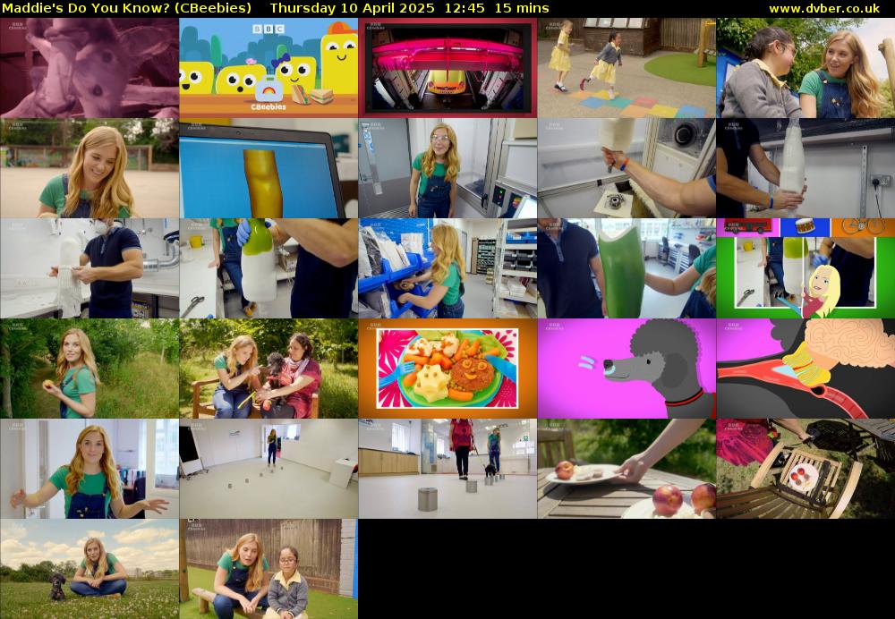 Maddie's Do You Know? (CBeebies) Thursday 10 April 2025 12:45 - 13:00