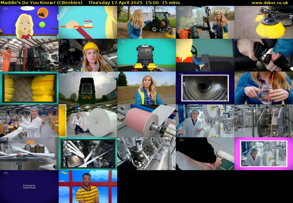 Maddie's Do You Know? (CBeebies) Thursday 17 April 2025 15:00 - 15:15