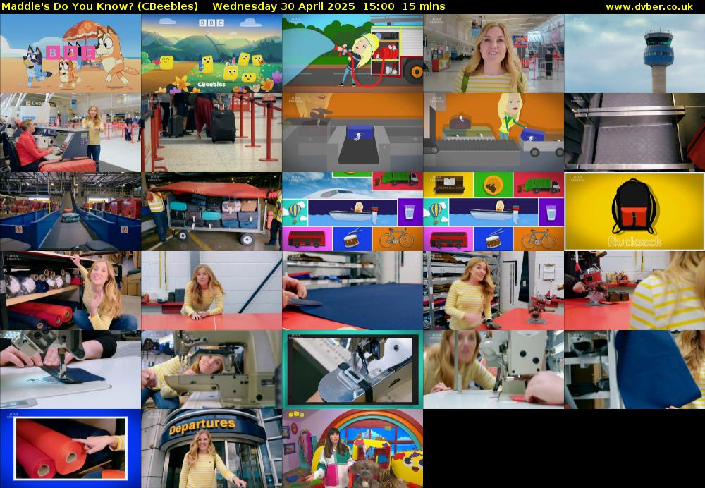 Maddie's Do You Know? (CBeebies) Wednesday 30 April 2025 15:00 - 15:15