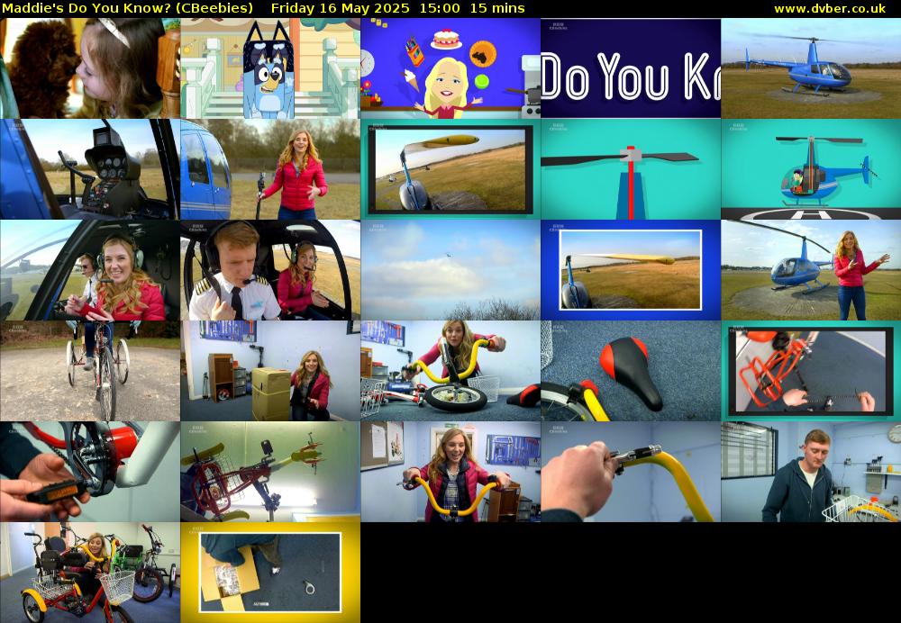 Maddie's Do You Know? (CBeebies) Friday 16 May 2025 15:00 - 15:15