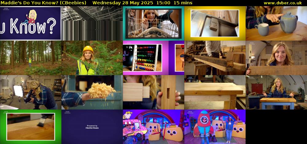Maddie's Do You Know? (CBeebies) Wednesday 28 May 2025 15:00 - 15:15