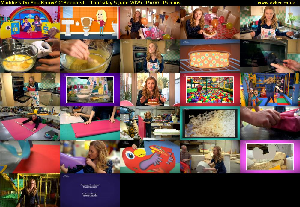 Maddie's Do You Know? (CBeebies) Thursday 5 June 2025 15:00 - 15:15