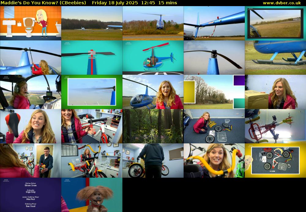 Maddie's Do You Know? (CBeebies) Friday 18 July 2025 12:45 - 13:00