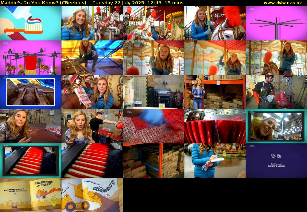 Maddie's Do You Know? (CBeebies) Tuesday 22 July 2025 12:45 - 13:00