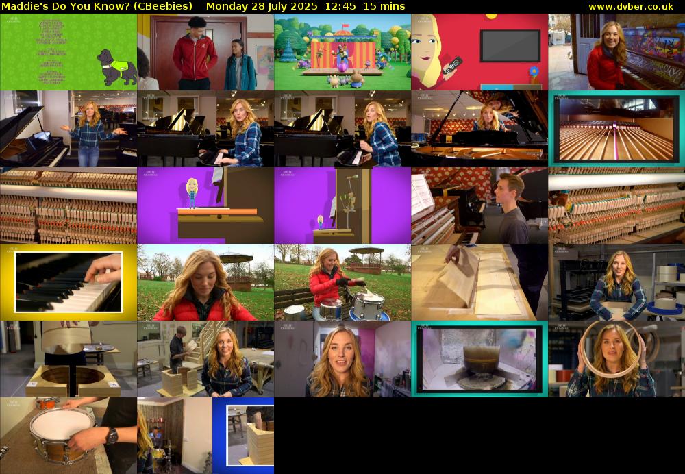 Maddie's Do You Know? (CBeebies) Monday 28 July 2025 12:45 - 13:00