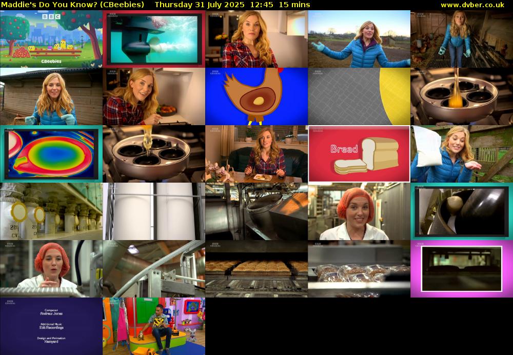 Maddie's Do You Know? (CBeebies) Thursday 31 July 2025 12:45 - 13:00