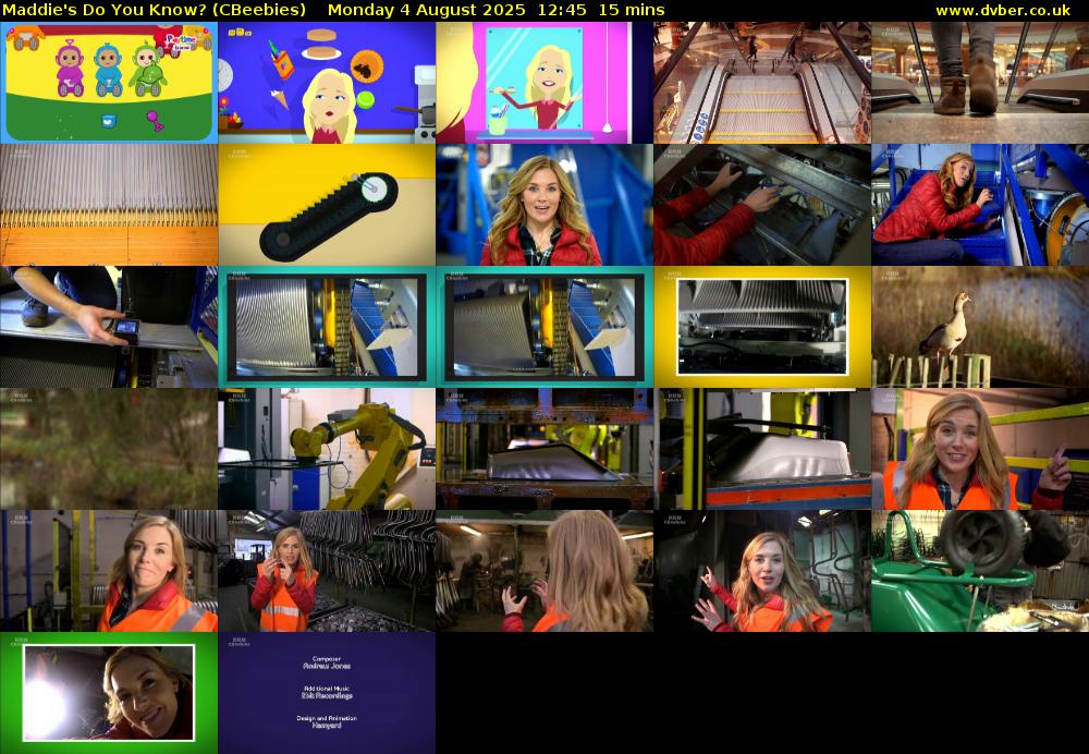 Maddie's Do You Know? (CBeebies) Monday 4 August 2025 12:45 - 13:00