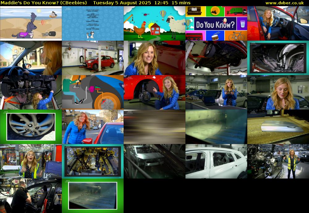 Maddie's Do You Know? (CBeebies) Tuesday 5 August 2025 12:45 - 13:00