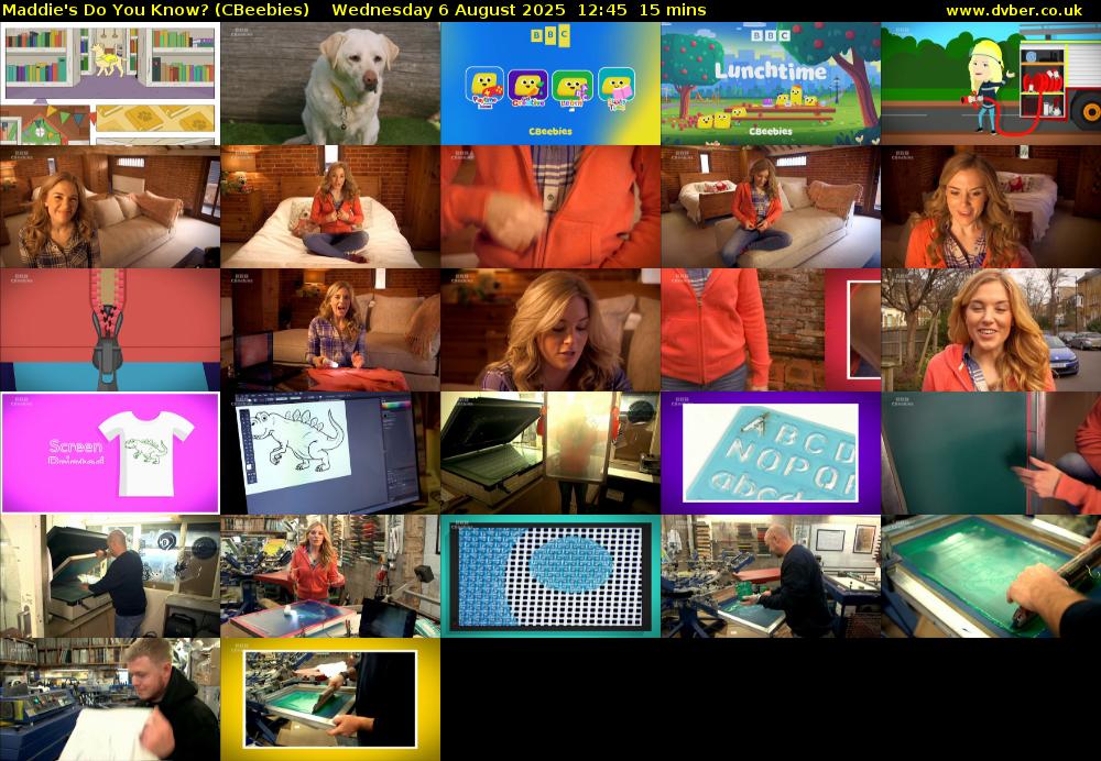 Maddie's Do You Know? (CBeebies) Wednesday 6 August 2025 12:45 - 13:00