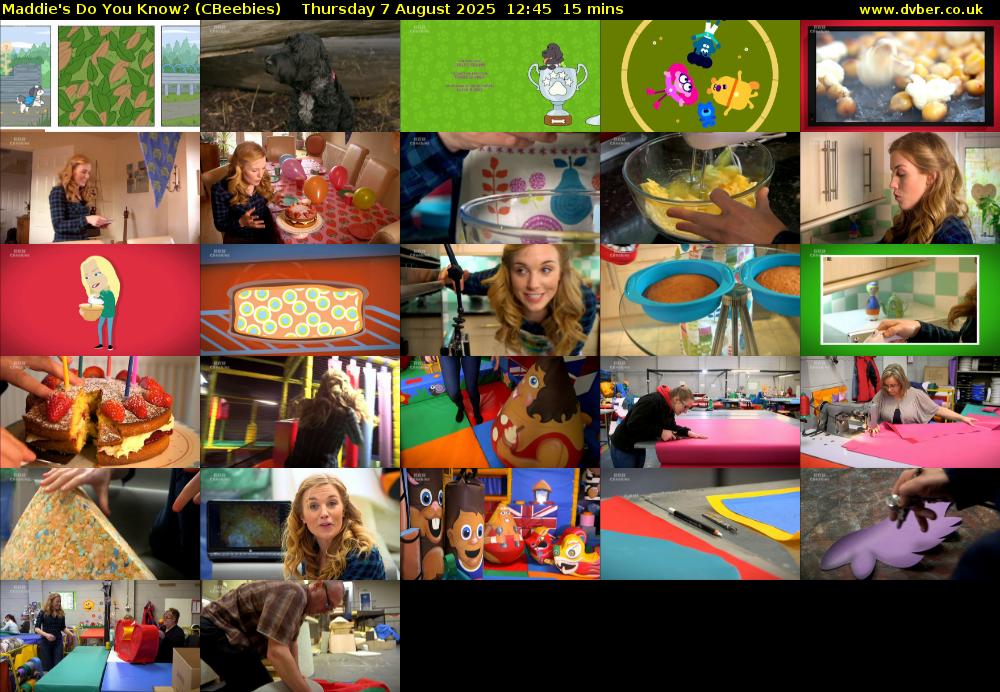 Maddie's Do You Know? (CBeebies) Thursday 7 August 2025 12:45 - 13:00