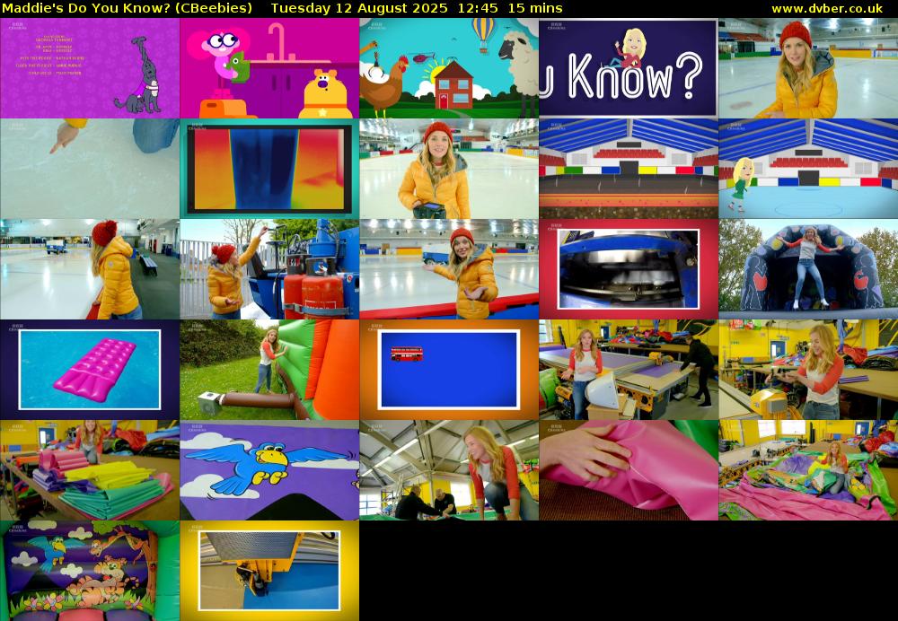 Maddie's Do You Know? (CBeebies) Tuesday 12 August 2025 12:45 - 13:00