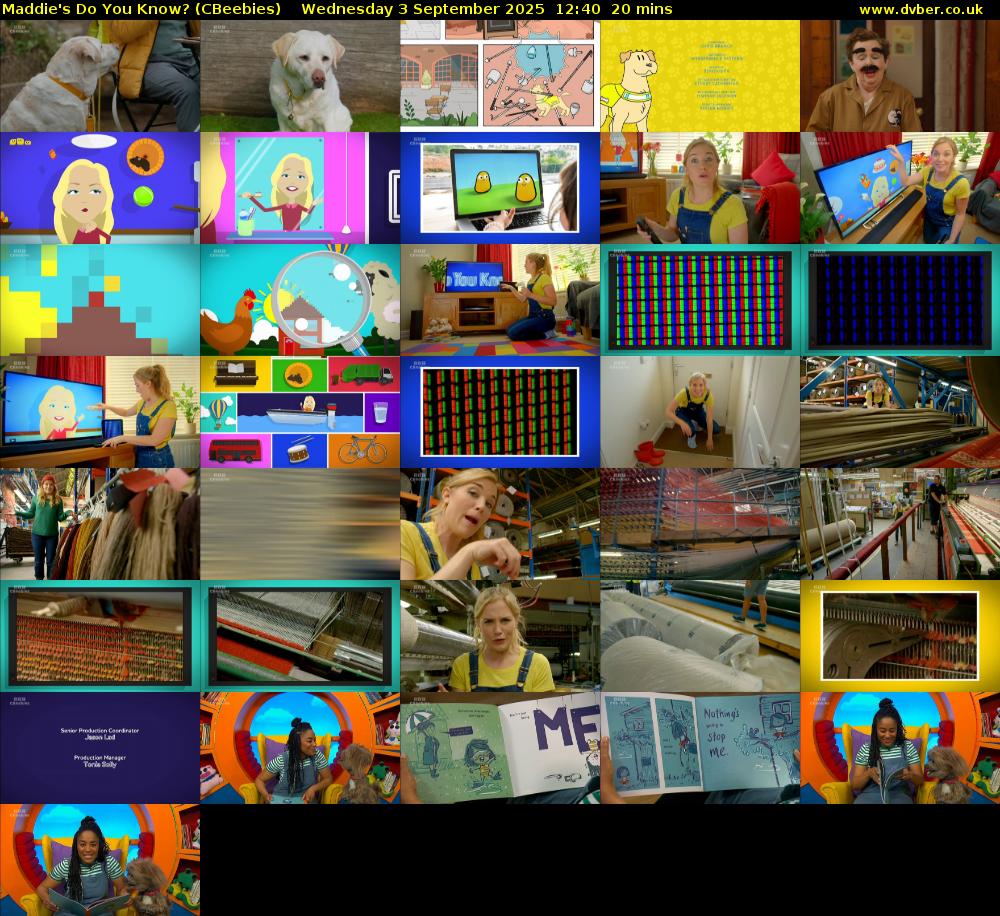 Maddie's Do You Know? (CBeebies) Wednesday 3 September 2025 12:40 - 13:00