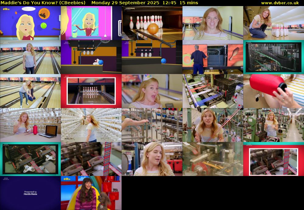Maddie's Do You Know? (CBeebies) Monday 29 September 2025 12:45 - 13:00