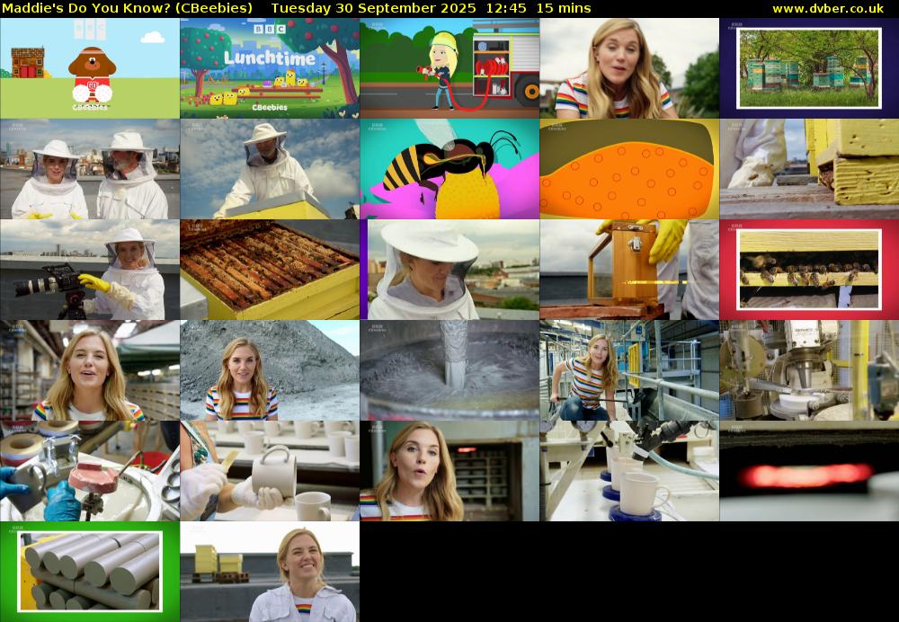 Maddie's Do You Know? (CBeebies) Tuesday 30 September 2025 12:45 - 13:00