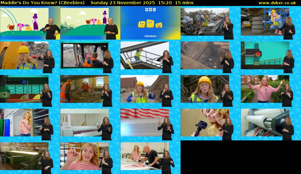 Maddie's Do You Know? (CBeebies) Sunday 23 November 2025 15:20 - 15:35