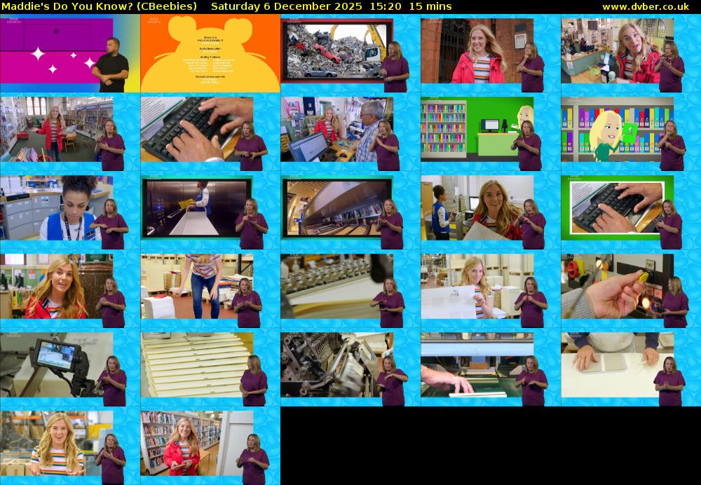 Maddie's Do You Know? (CBeebies) Saturday 6 December 2025 15:20 - 15:35