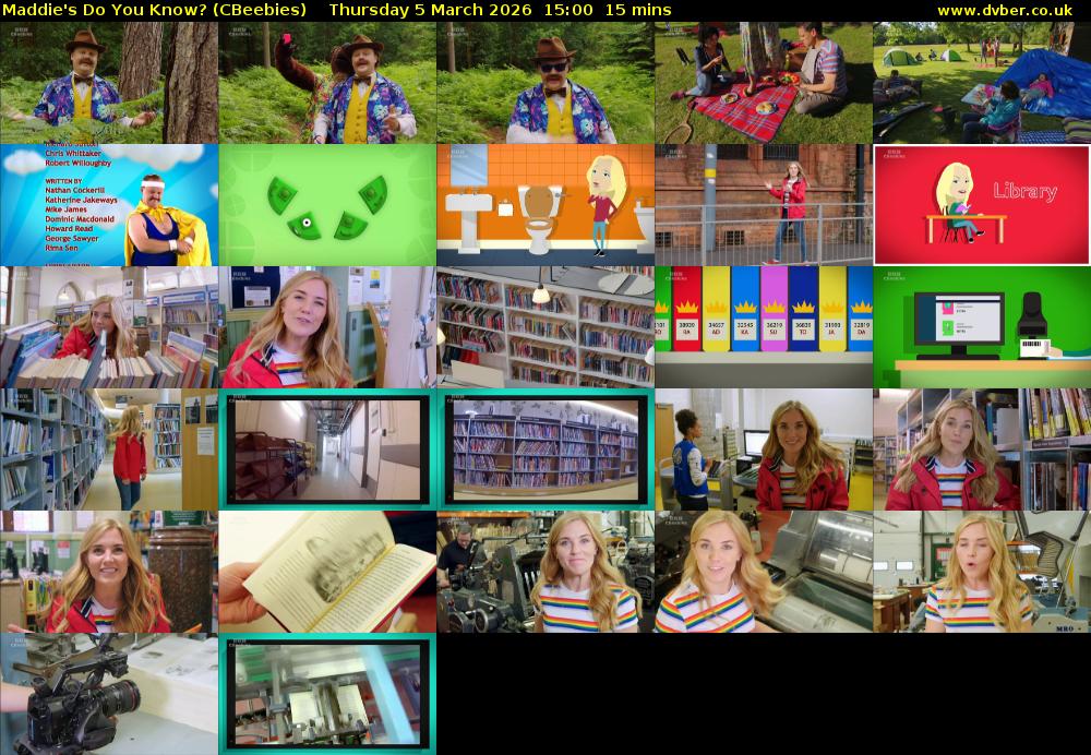 Maddie's Do You Know? (CBeebies) Thursday 5 March 2026 15:00 - 15:15
