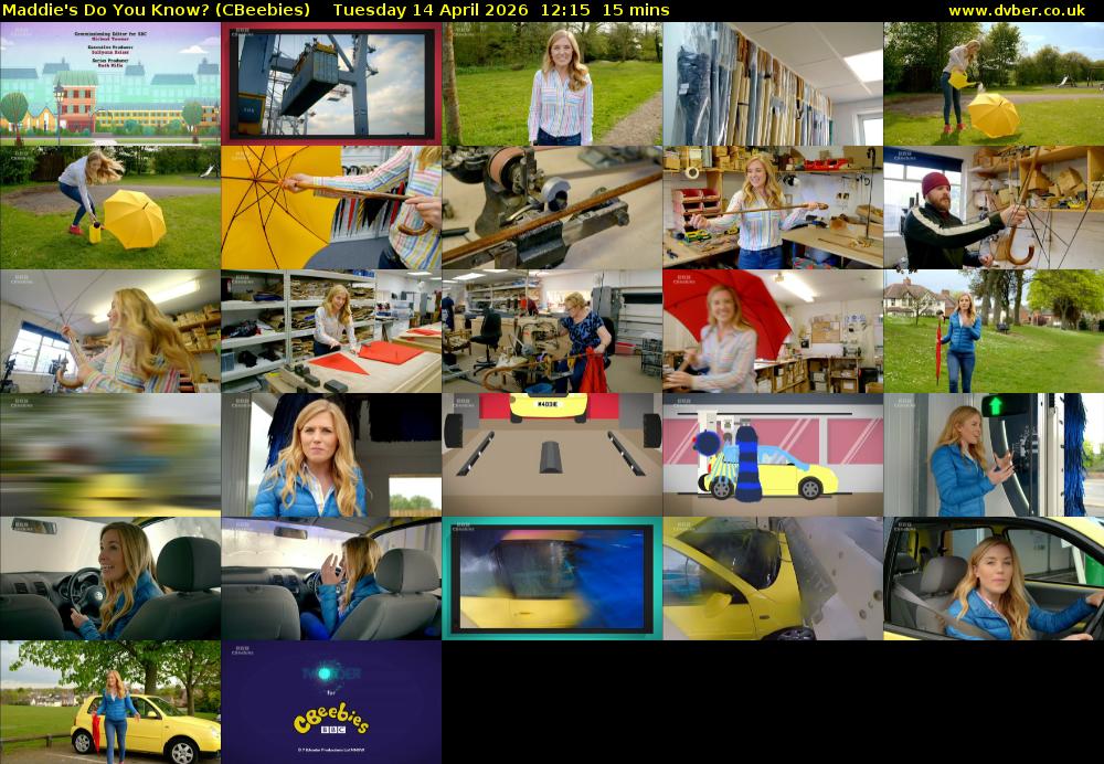 Maddie's Do You Know? (CBeebies) Tuesday 14 April 2026 12:15 - 12:30