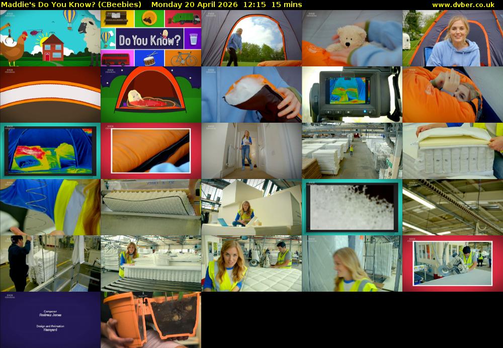 Maddie's Do You Know? (CBeebies) Monday 20 April 2026 12:15 - 12:30