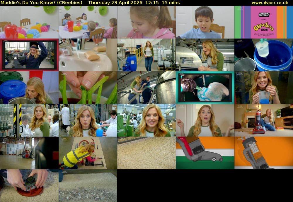 Maddie's Do You Know? (CBeebies) Thursday 23 April 2026 12:15 - 12:30